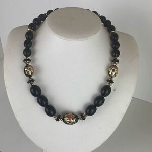 Vintage 80s Painted Floral Beaded Necklace